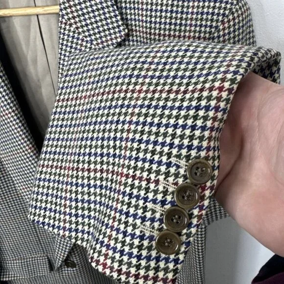 Hugo Boss Men 46 Regular Blazer Sports Coat Houndstooth Green Red Blue Wool